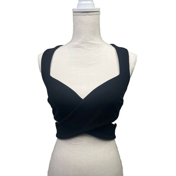 Women’s Torn by Ronny Kobo Black Ribbed Knit Wrap Cropped Top Size‎ Small - Picture 1 of 9